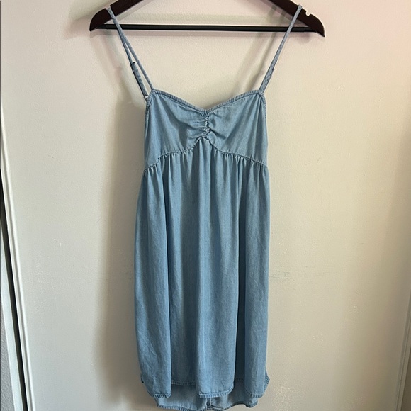 SO Light Blue Chambray Denim Babydoll Mini Sundress Tunic Tank - Picture 11 of 12